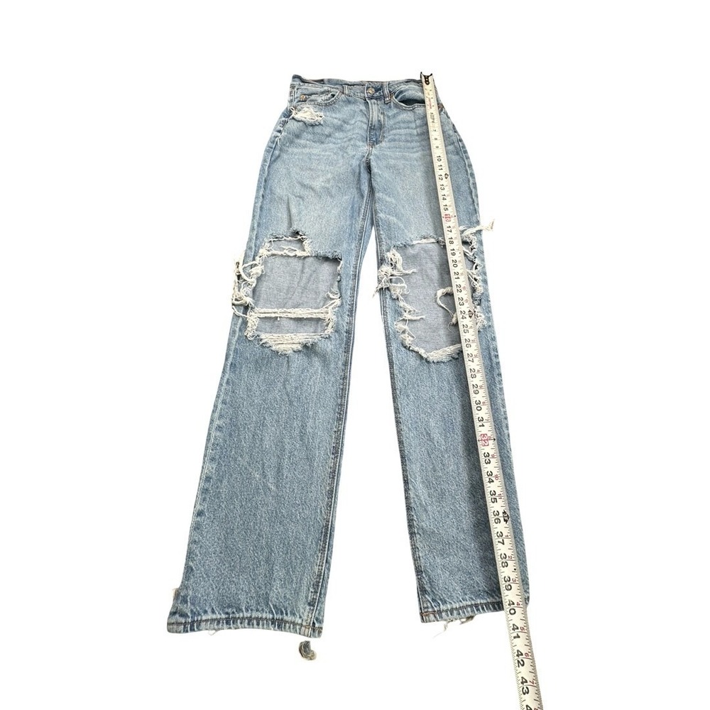 American Eagle Jeans Womens 6 Blue Highest Rise Baggy Straight Ripped Distressed - Picture 8 of 15